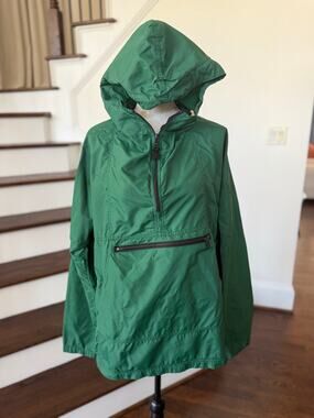 L.L. Bean Green Vintage Hooded Kangaroo Pocket Anorak Rain Jacket